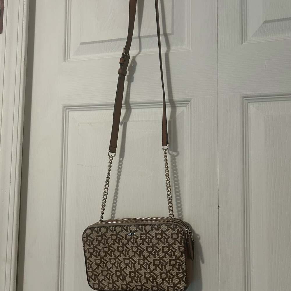 DKNY Tan Monogram Crossbody Bag